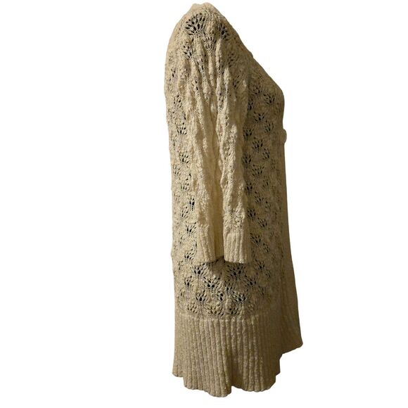 Intuitions M Crochet Woven Sweater Cardigan Knee Length Hippie Festival White - Picture 3 of 9